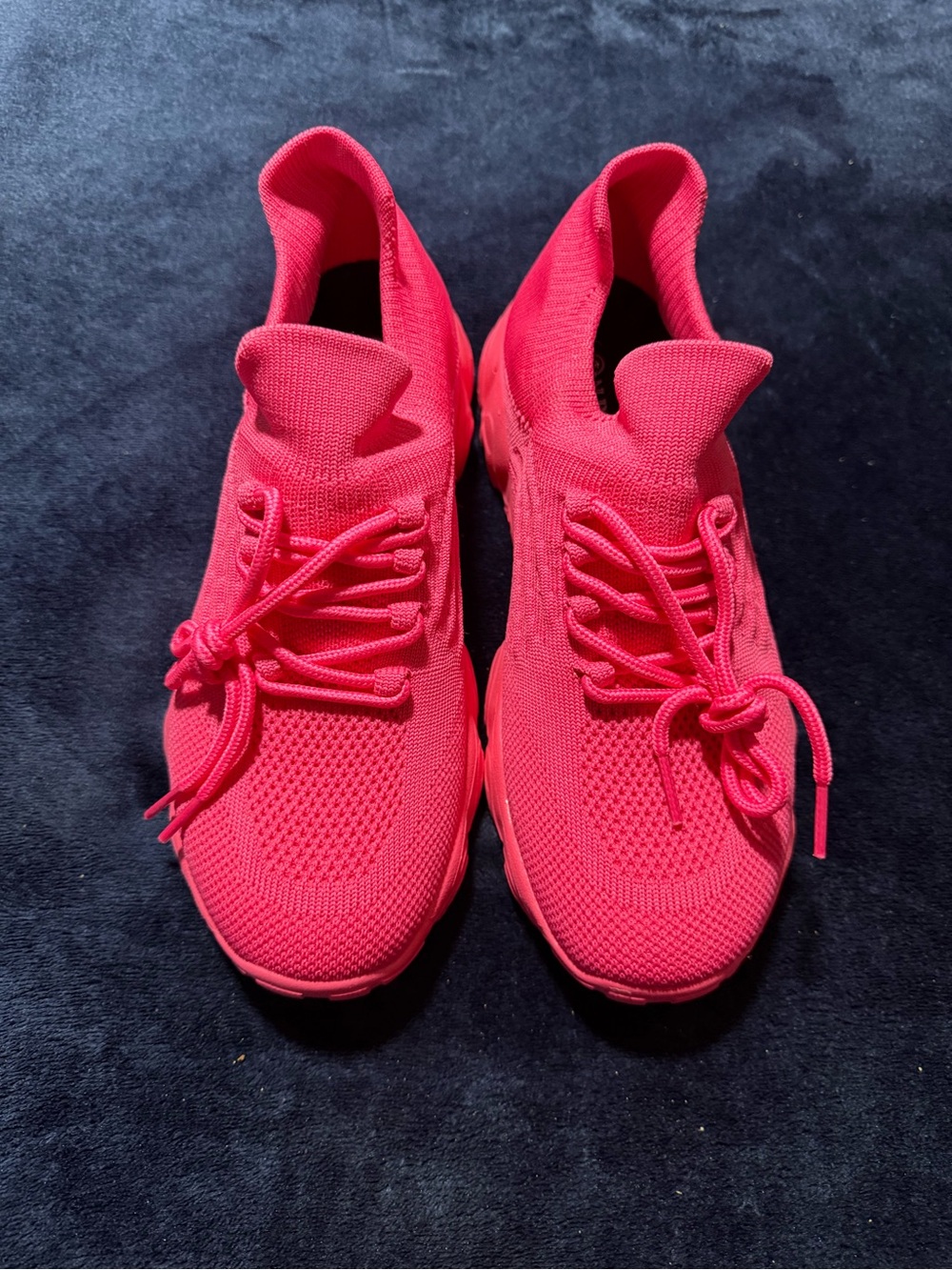 Women’s Neon Pink Knit Slip-On Lace-Up Sneakers